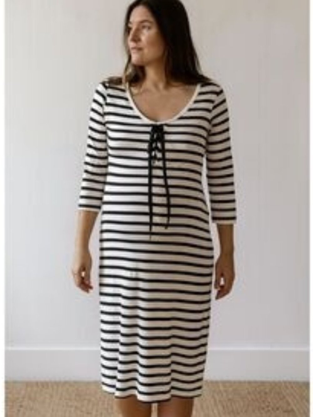 HATCH Maternity Black White Striped Shirt Dress 3/4 Sleeve Size M